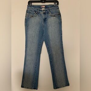Faded, glory, relax, stretched, boot, cut, denim jeans. Size 6